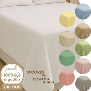 Lençol de Cima Percal 100% Algodão 200 Fios sem Elástico Solteiro Casal Queen King Toque Macio em Oferta na Shopee