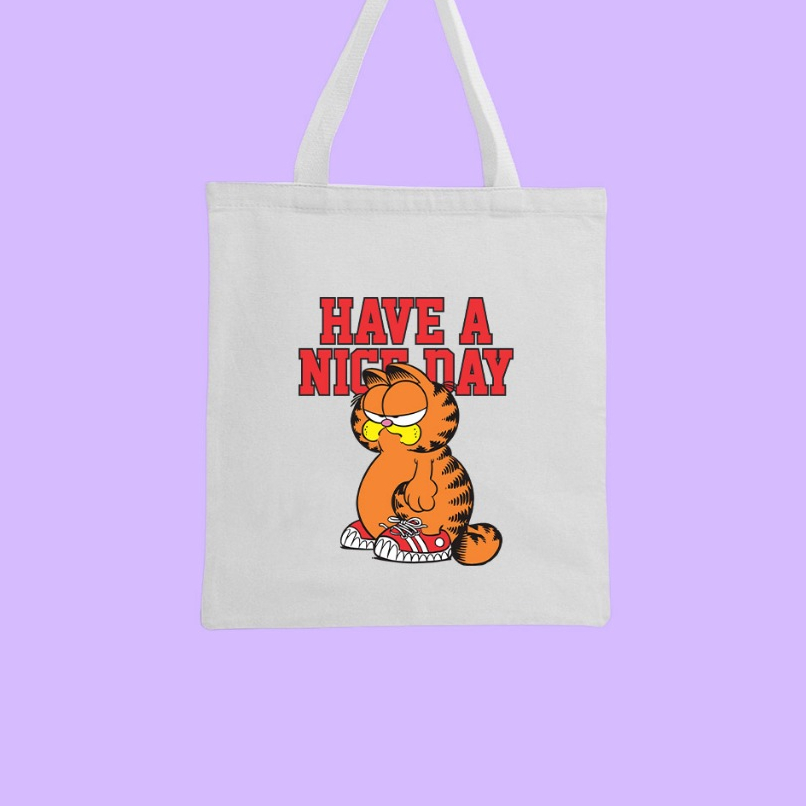 Ecobag Bolsa Sacola Have a Nice Day Garfield Algodão Cru