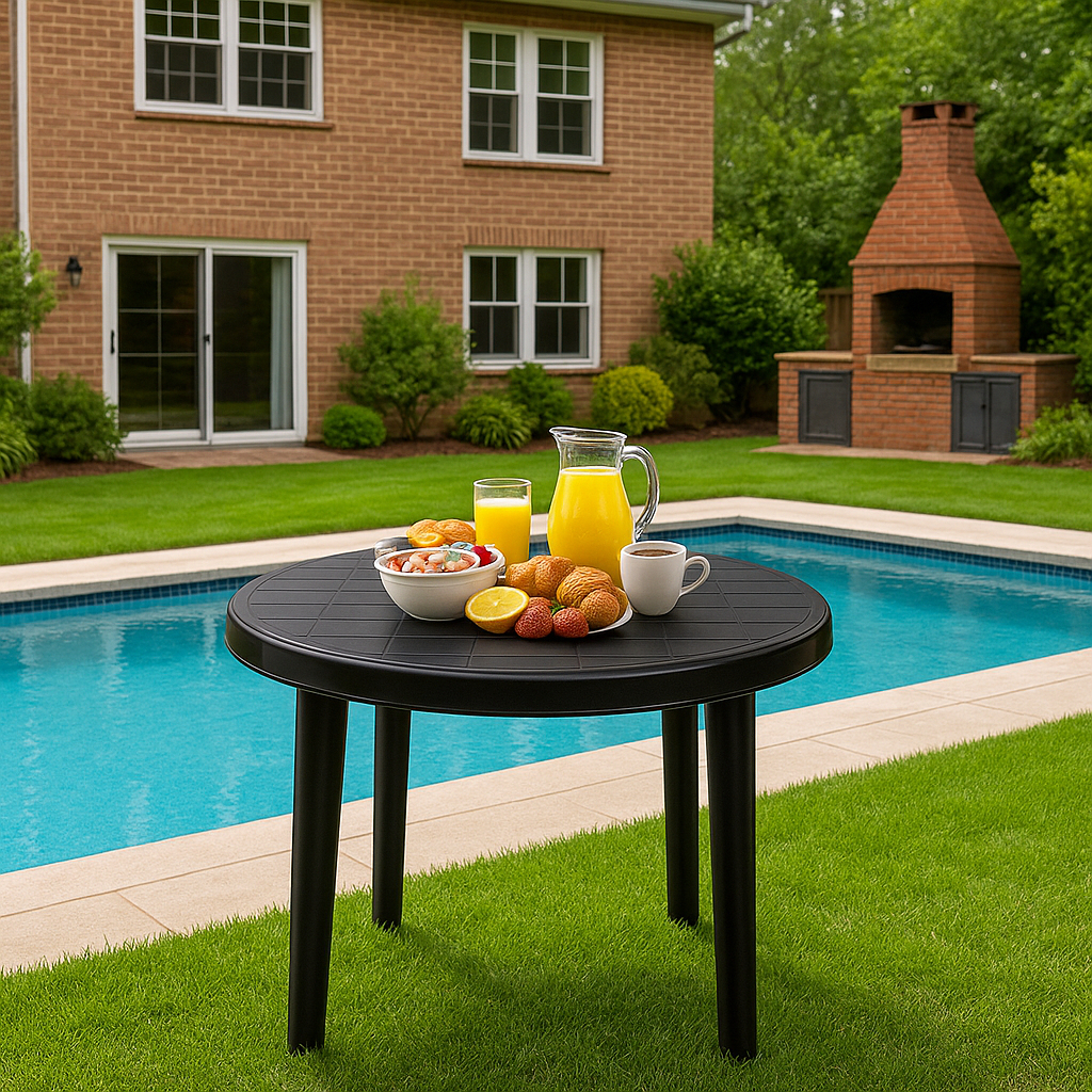 Mesa Plástico Redonda Desmontável Jardim Preta Dobravel