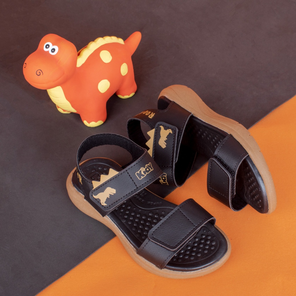Sandália Infantil Menino Kidy Fly Preto Dino Surpresa Conforto Anatômico Verão Macio Conforto Leve