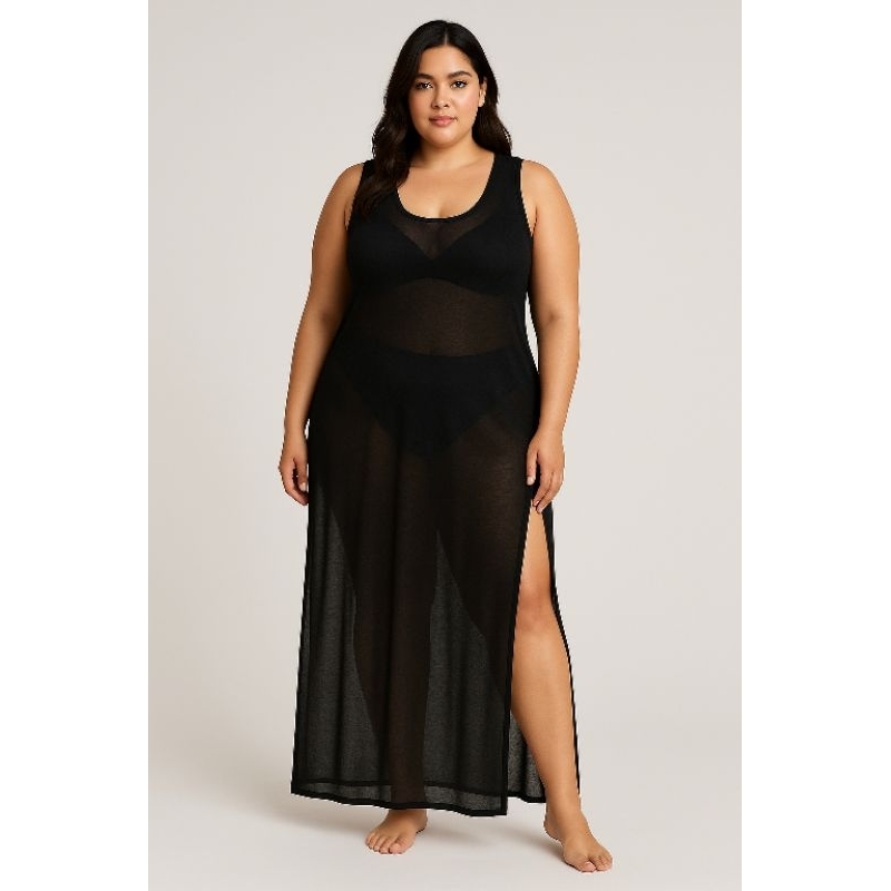 Saida De Praia Vestido Longo Regata Em Tule Plus Size Luxo em Oferta na Shopee