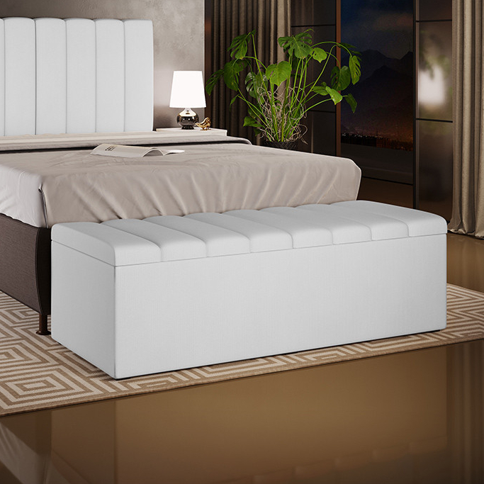 Calçadeira Recamier Baú Para Cama De Casal King Dália 195x50 cm W01 Facto Branco - Lyam