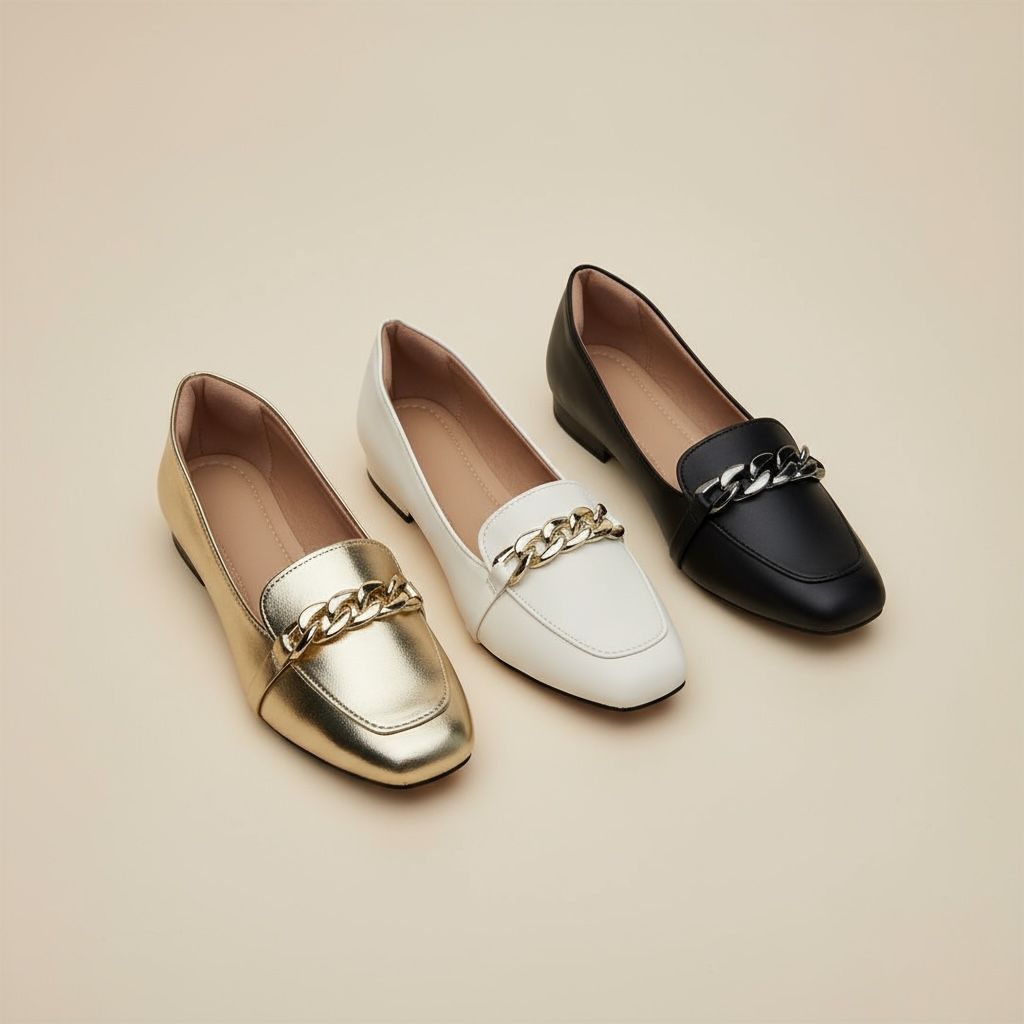 Sapatilha Feminina Confortável Luxo Elegante Sapato Feminino Mocassim Bico Quadrado Corrente em Oferta na Shopee