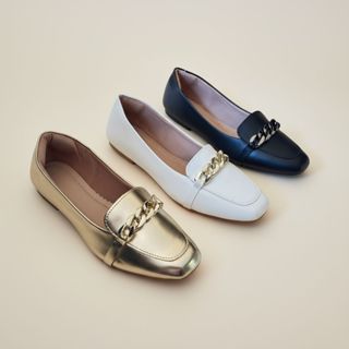 Sapatilha Feminina Confortável Luxo Elegante Sapato Feminino Mocassim Bico Quadrado Corrente em Oferta na Shopee