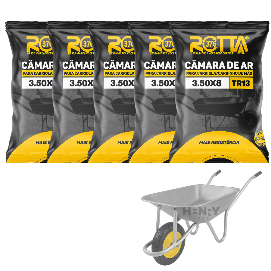 Kit 5 Câmaras de Ar Para Carrinho de Mão 3.25-8 3.50-8 4.00-8 Tr13 Reforçada