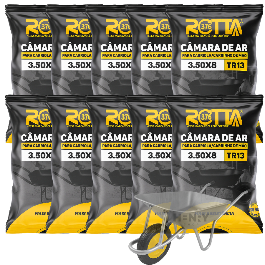 Kit 10 Câmaras de Ar Para Carrinho de Mão 3.25-8 3.50-8 4.00-8 Tr13 Reforçada