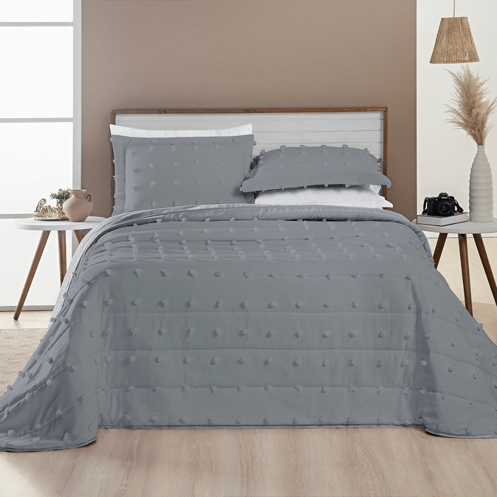 Cobre Leito 3 Peças - Casal\Queen\King - 300 Fios Pecal - Dupla Face - Detalhes em 3d Pompom Poppy em Oferta na Shopee