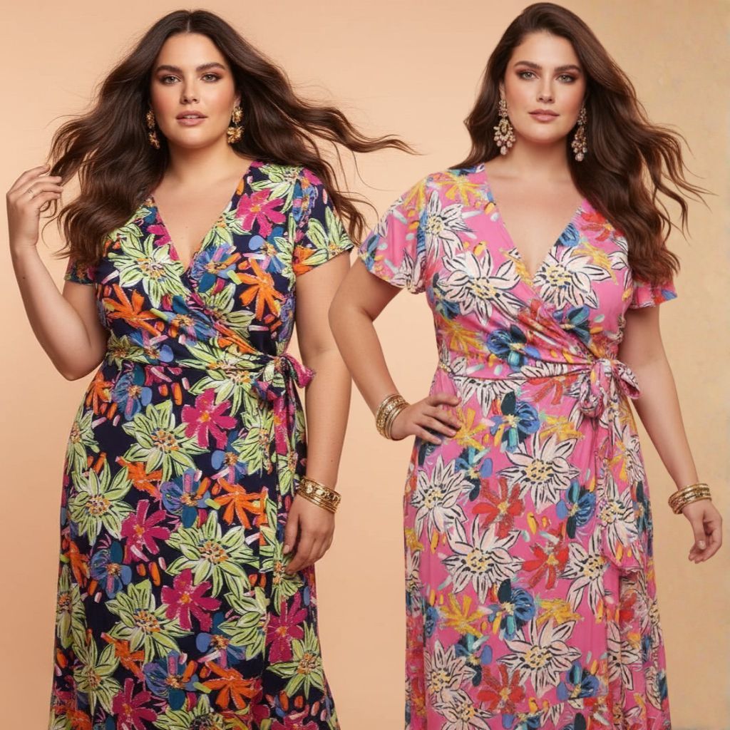 Vestido Feminino Viscose Midi Floral Transpassado Manga Curta Cinto Faixa Verão Elegante G ao G5 Plus Size em Oferta na Shopee