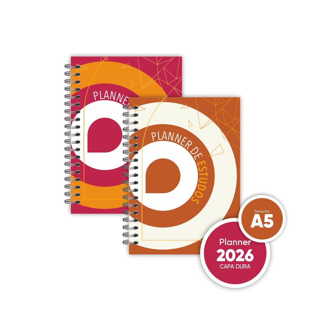 Planner de Estudos 2026 Capa Dura A5 Calendário + Controle Acadêmico 3 Dias por Página