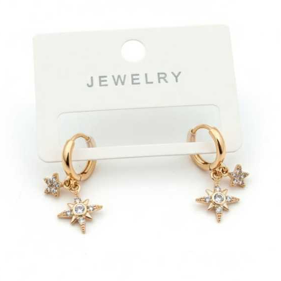Brinco De Argola Com Estrela Zircônia Banhado Ouro 18K Dourado Estilo Moderno Elegante em Oferta na Shopee