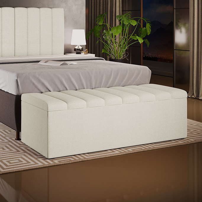 Calçadeira Recamier Baú Para Cama De Casal King Dália 195x50 cm W01 Linho Champagne - Lyam em Oferta na Shopee