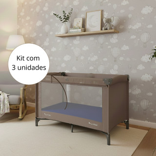 Kit de 3 Lençol Cercado De Bebê Chiqueirinho com elástico Percal 400 fios berço portátil