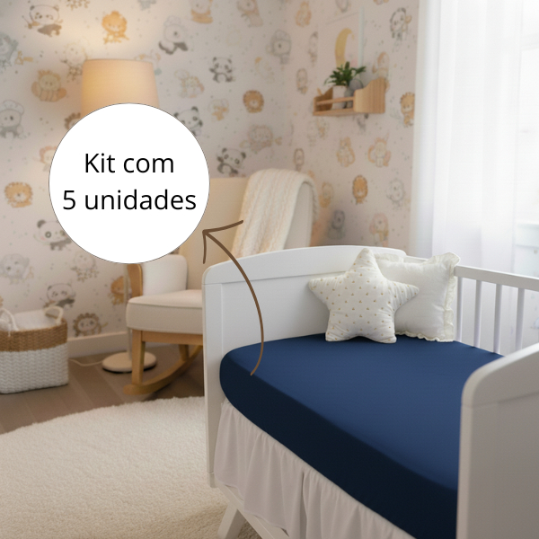 Kit 05 Lençol Quarto de Bebê MINI BERÇO 89X38 Com Elástico Percal 400 fios Super Macio