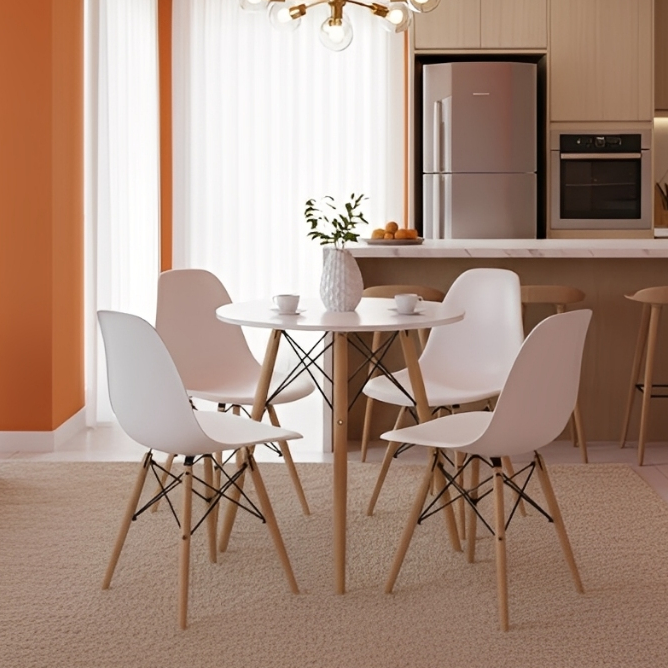 Kit Sala Jantar Moderna — Mesa 70cm + 4 Cadeiras Eames Assento Anatômico