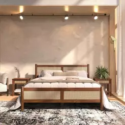 Cama Queen Palhinha Madeira 200 x 160 cm Rattan Reforcada Castanho Cefira