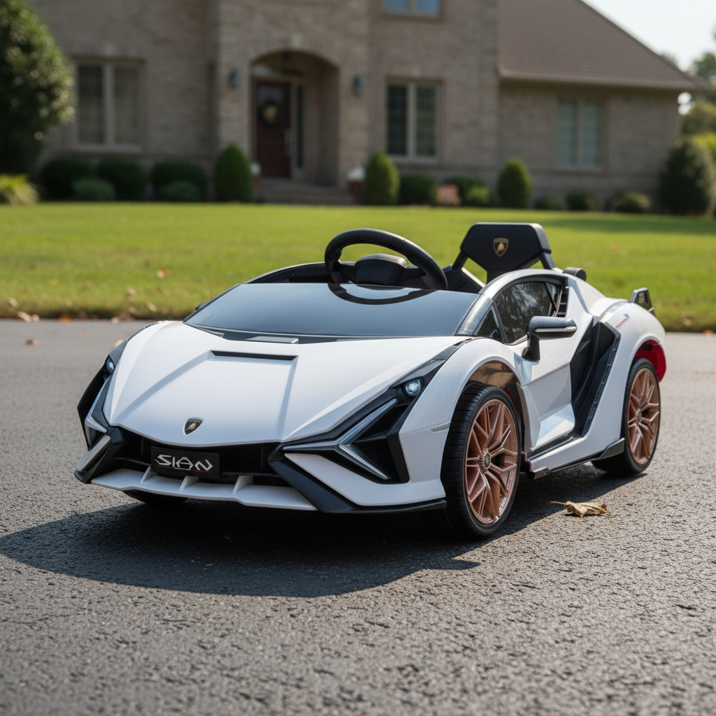 Mini Carro Elétrico Infantil Lamborghini Sian Branco Licenciado Com Controle Farol Som Bivolt