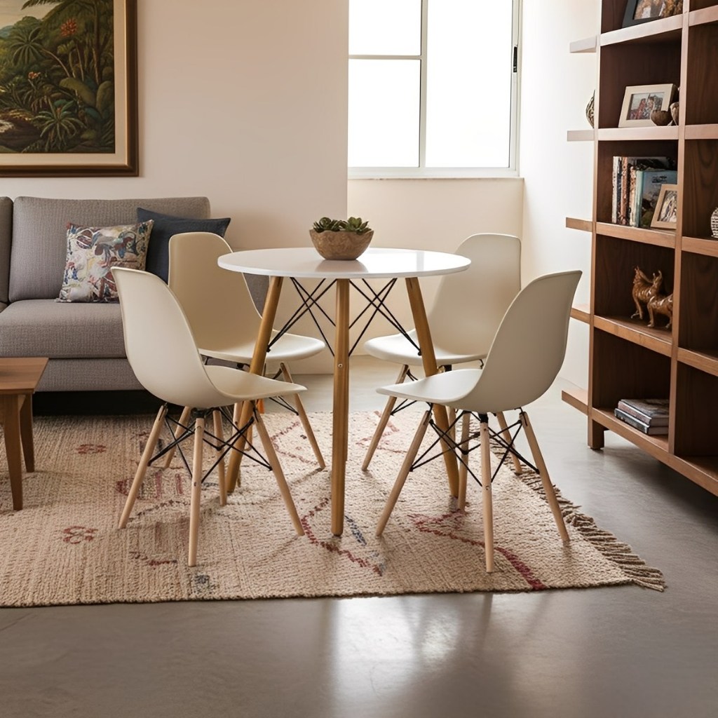 Kit Decoração Clean — Mesa Eiffel + 4 Cadeiras Eames para Ambiente Aconchegante