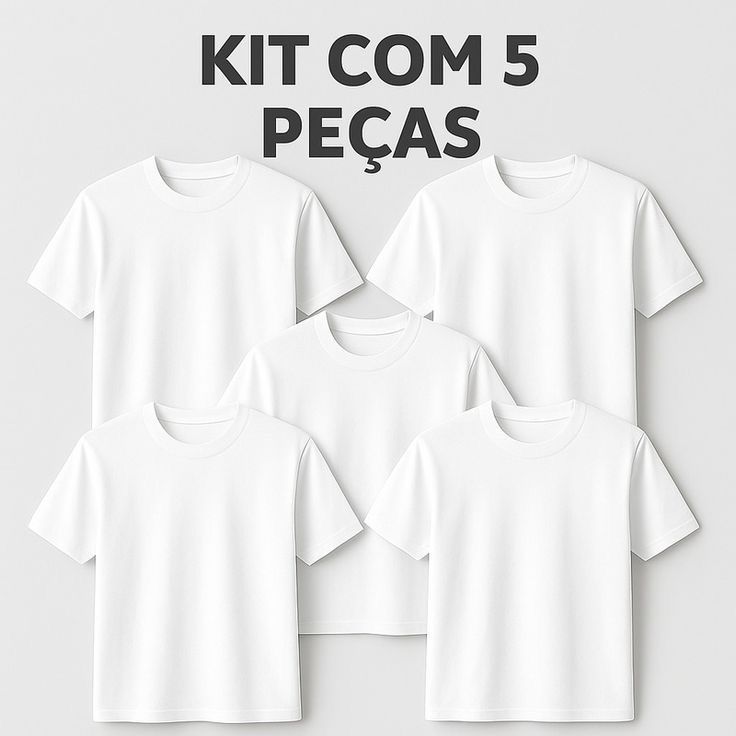 kit 5 Camisetas Brancas 100% Algodão Premium para personalização Ou marca própria