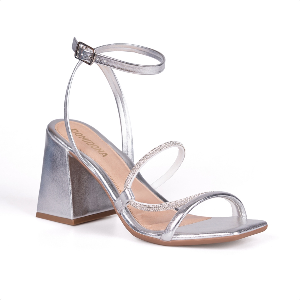 Sandália Salto Grosso Bloco Tiras Duplas De Strass em Oferta na Shopee