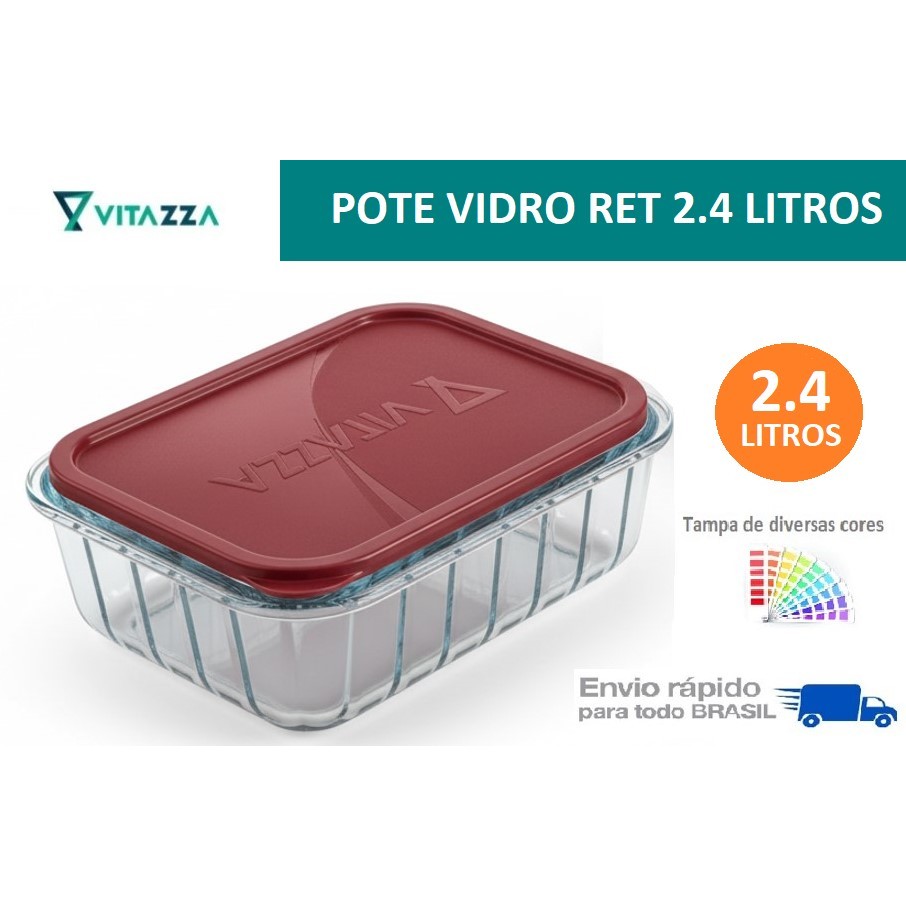 Pote Tigela Vidro 2.4 Litros Oceani Retangular Com Tampa Plastica Vitazza em Oferta na Shopee