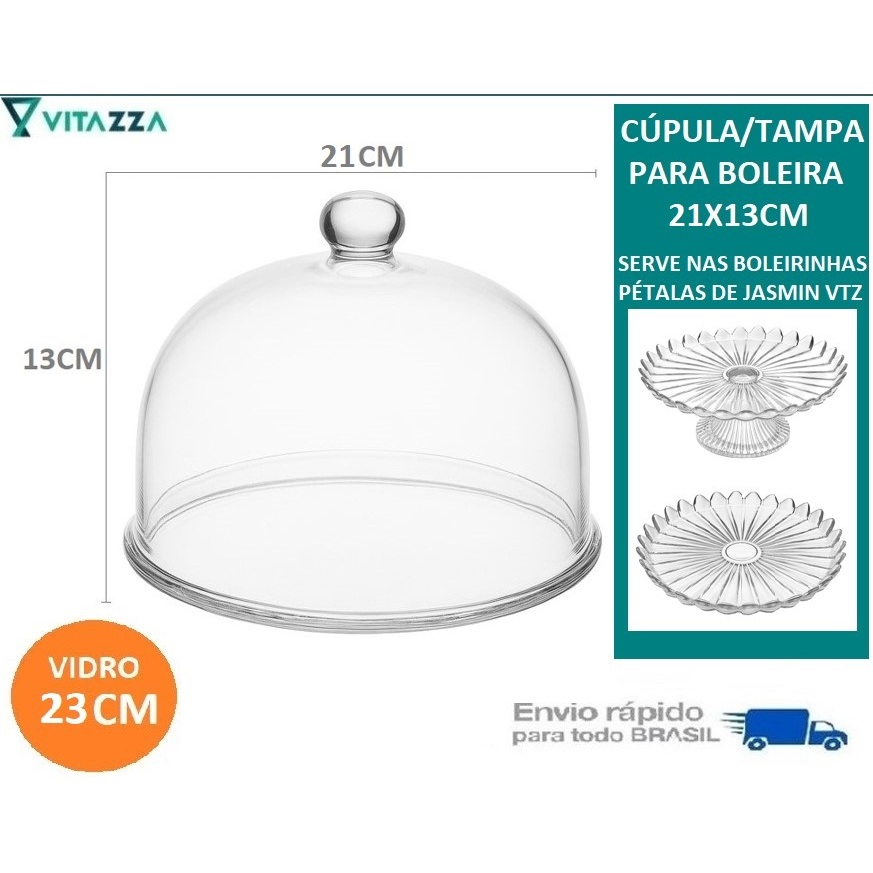 Tampa Cúpula De Vidro 21cm Para Porta Bolo Boleirinha Pétala De Jasmin Vitazza