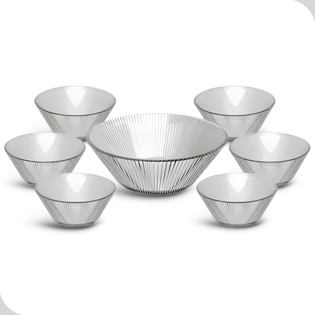 Conjunto de Sobremesa Vidro Bowl 7 Pecas Kit Cozinha Transparente