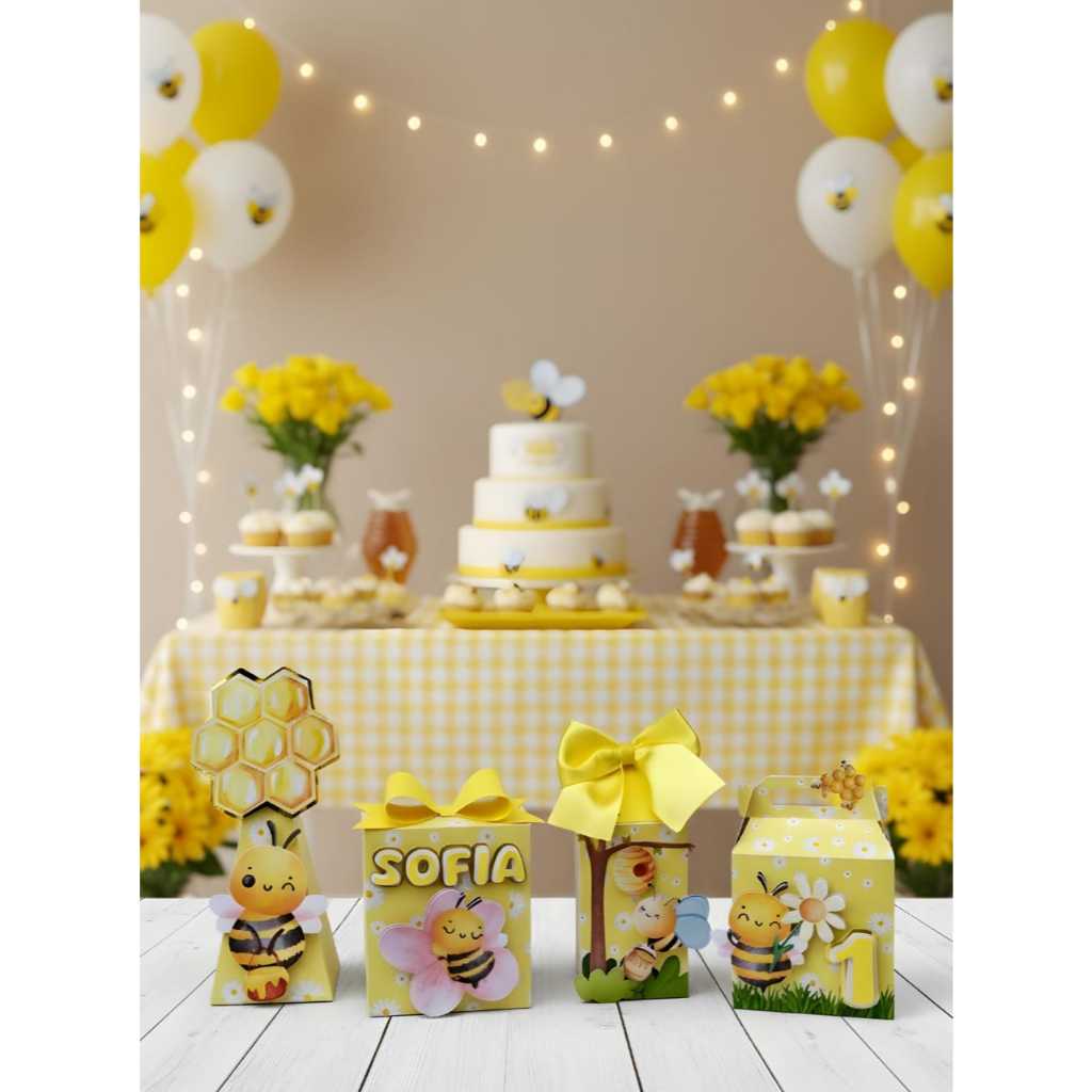KIT FESTA ABELHINHA 3D - Lembrancinha | Festa Infantil | Caixinhas Personalizadas | ANIVERSÁRIO ABELHINHA