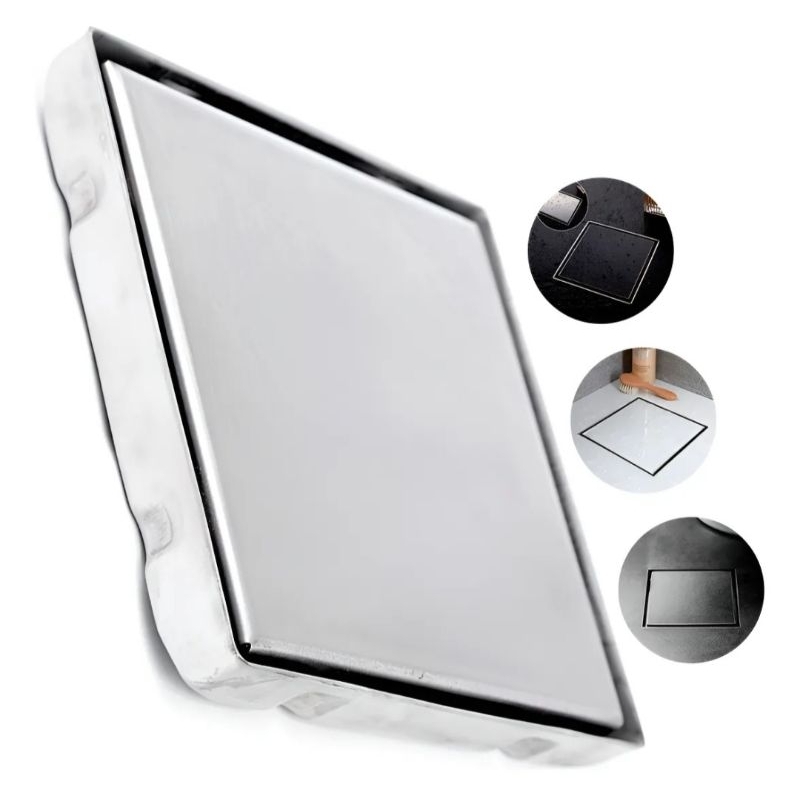 Ralo Invisivel Inox 304 Tampa Oculta Quadrado 10x10 cm Banheiro