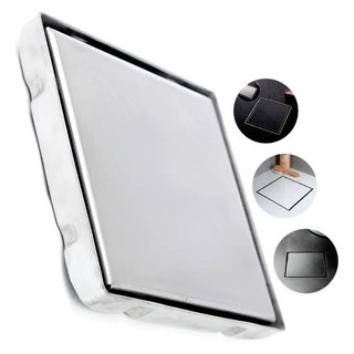 Ralo Invisivel Inox 304 Tampa Oculta Quadrado 10x10 cm Banheiro