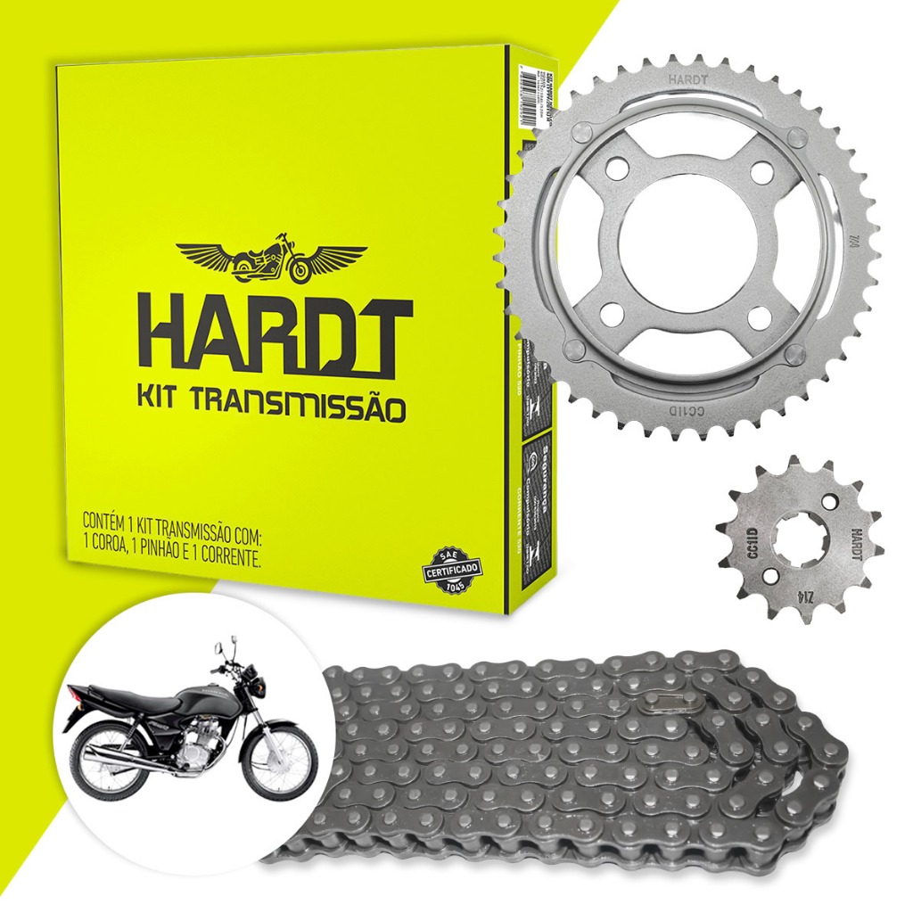 Kit Transmissão Hardt CG 125 Titan Fan 2000 a 2008 44D 14D 116L 428H Aço 1045