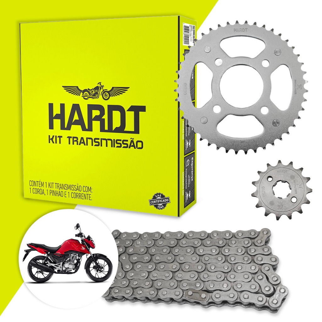 Kit Transmissão Hardt  CG 160 Fan Titan 2016 a 2025 44D 15D 118L 428H Aço 1045