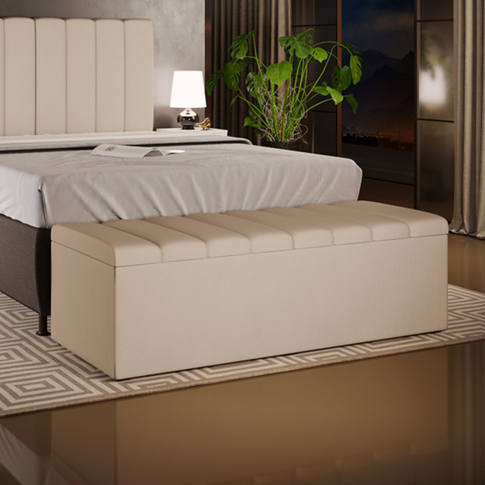 Calçadeira Recamier Baú Para Cama De Casal King Dália 195x50 cm W01 Suede Bege - Lyam em Oferta na Shopee
