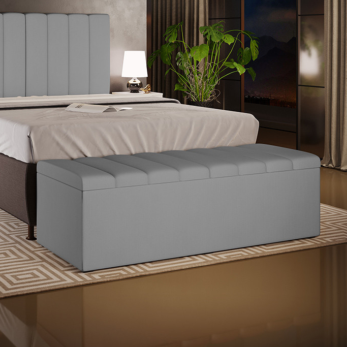 Calçadeira Recamier Baú Para Cama De Casal King Dália 195x50 cm W01 Facto Cinza - Lyam