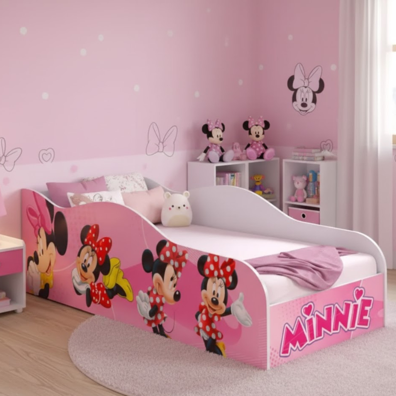 Mini Cama Infantil Modelo Carro Adesivada Personagens Divertidos Meninas em MDF Quarto Infantil Resistente - AV