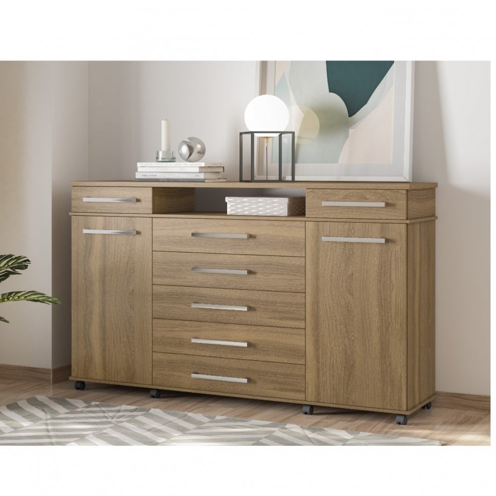 Cômoda 7 Gavetas 2 Portas com Rodízios London Demóbile em Oferta na Shopee