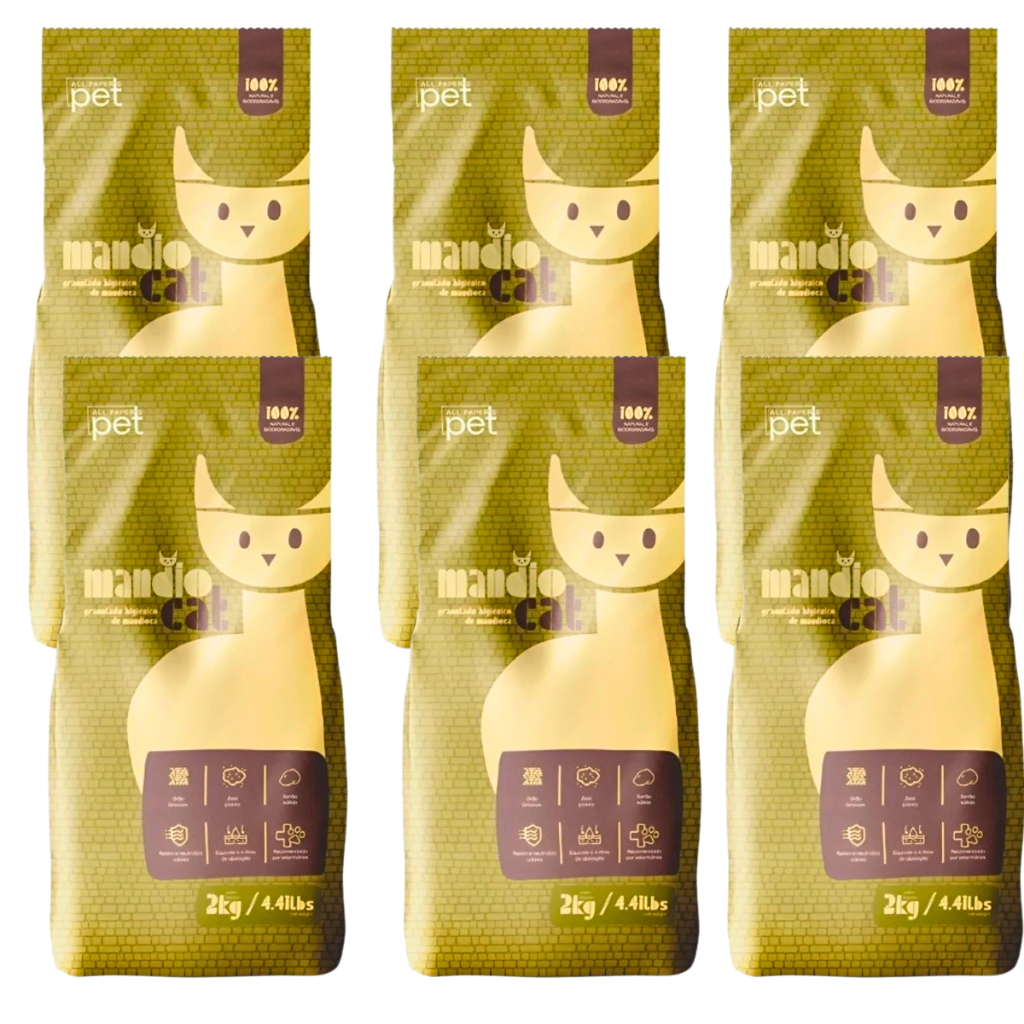 Areia de Gato Mandiocat Mandioca Biodegradável 4 a 12 KG Descarta no Vaso Sanitário