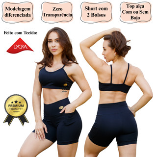 Kit Conjunto Fitness / Shorts com bolso e Top de alça / Corrida Treino Caminhada