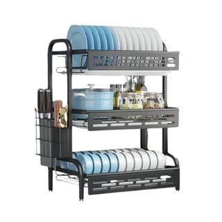 Escorredor de Louça Rack Preto 2 3 Andares Grande Organizador Porta Talheres Aço Carbono em Oferta na Shopee