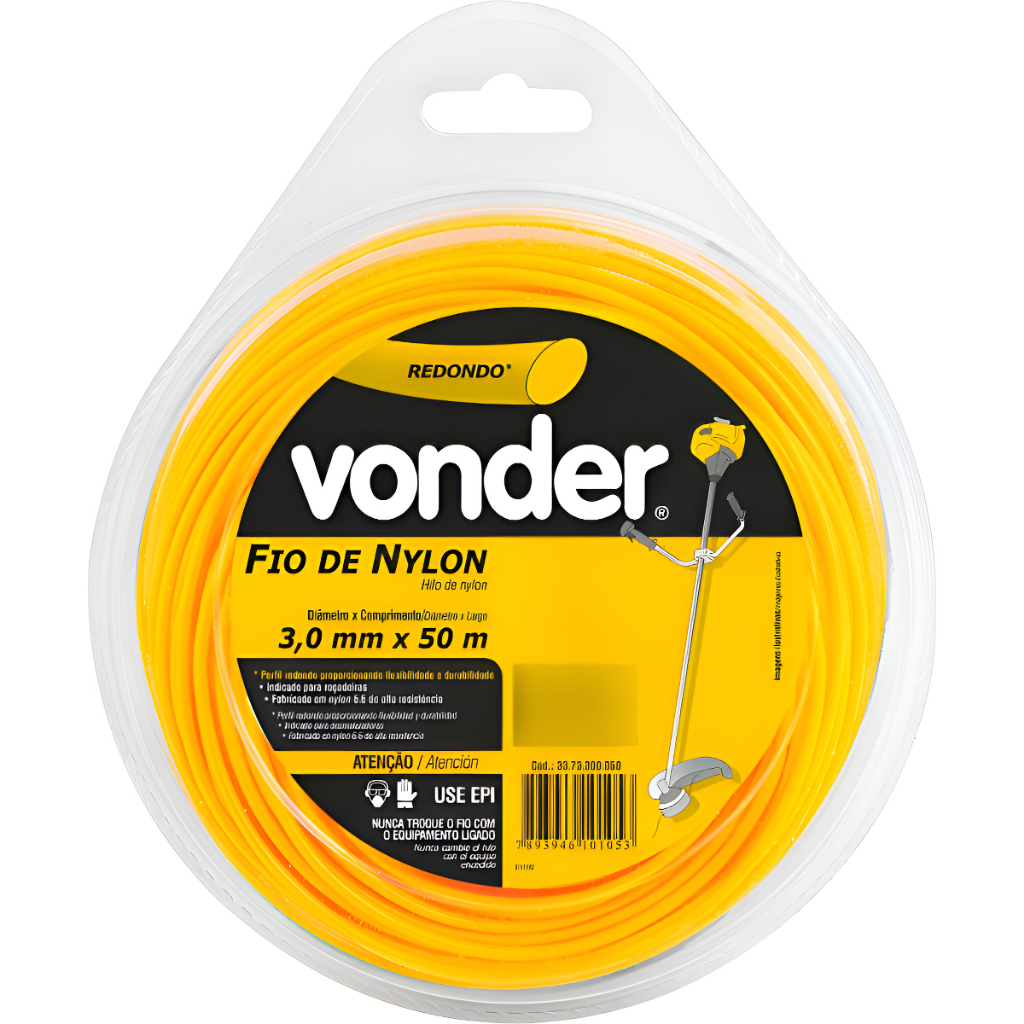 Fio Nylon Redondo Vonder 3mmx50m Para Roçadeiras Reforçado Amarelo