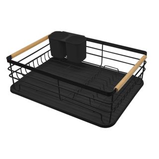 Rack Preto Escorredor Organizador de Louças Moderno Pratico Bandeja Bambu Porta Talheres em Oferta na Shopee