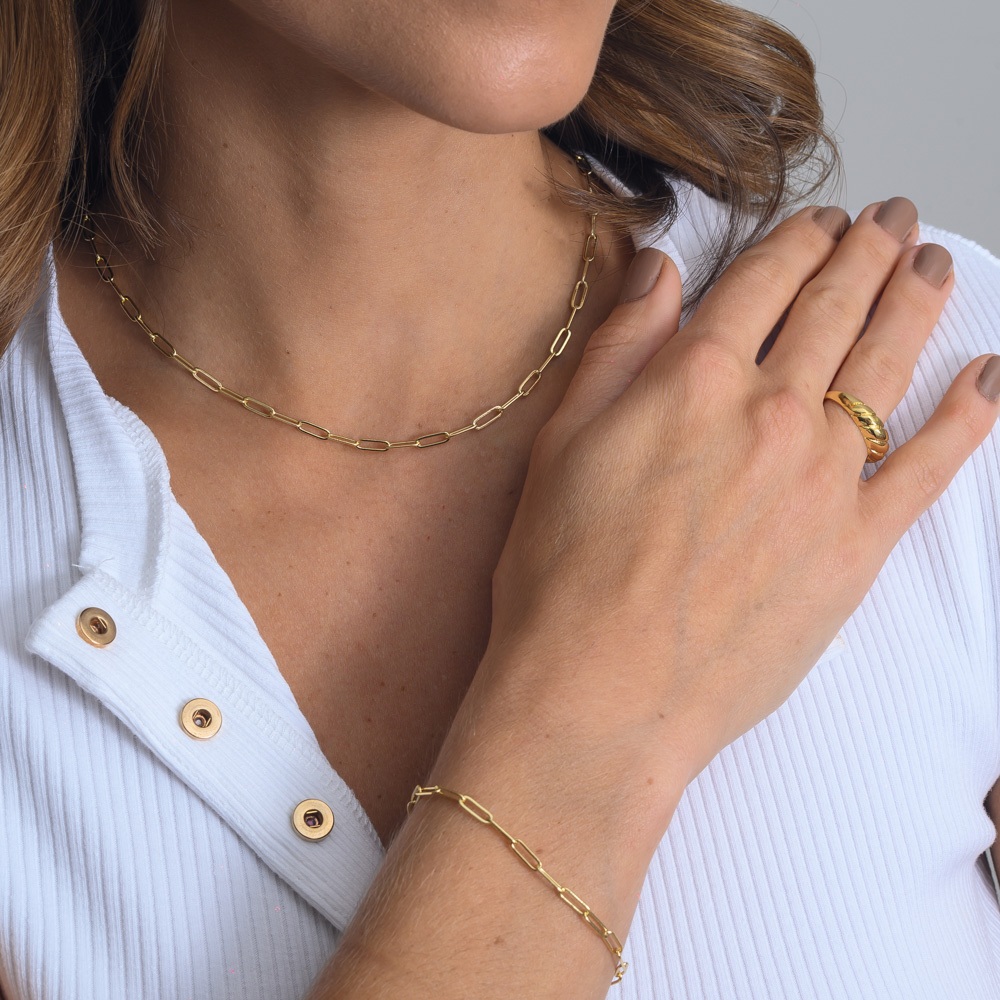 Conjunto Colar e Pulseira Elos com Banho em Ouro 18k em Oferta na Shopee