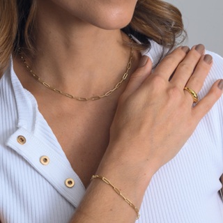 Conjunto Colar e Pulseira Elos com Banho em Ouro 18k em Oferta na Shopee