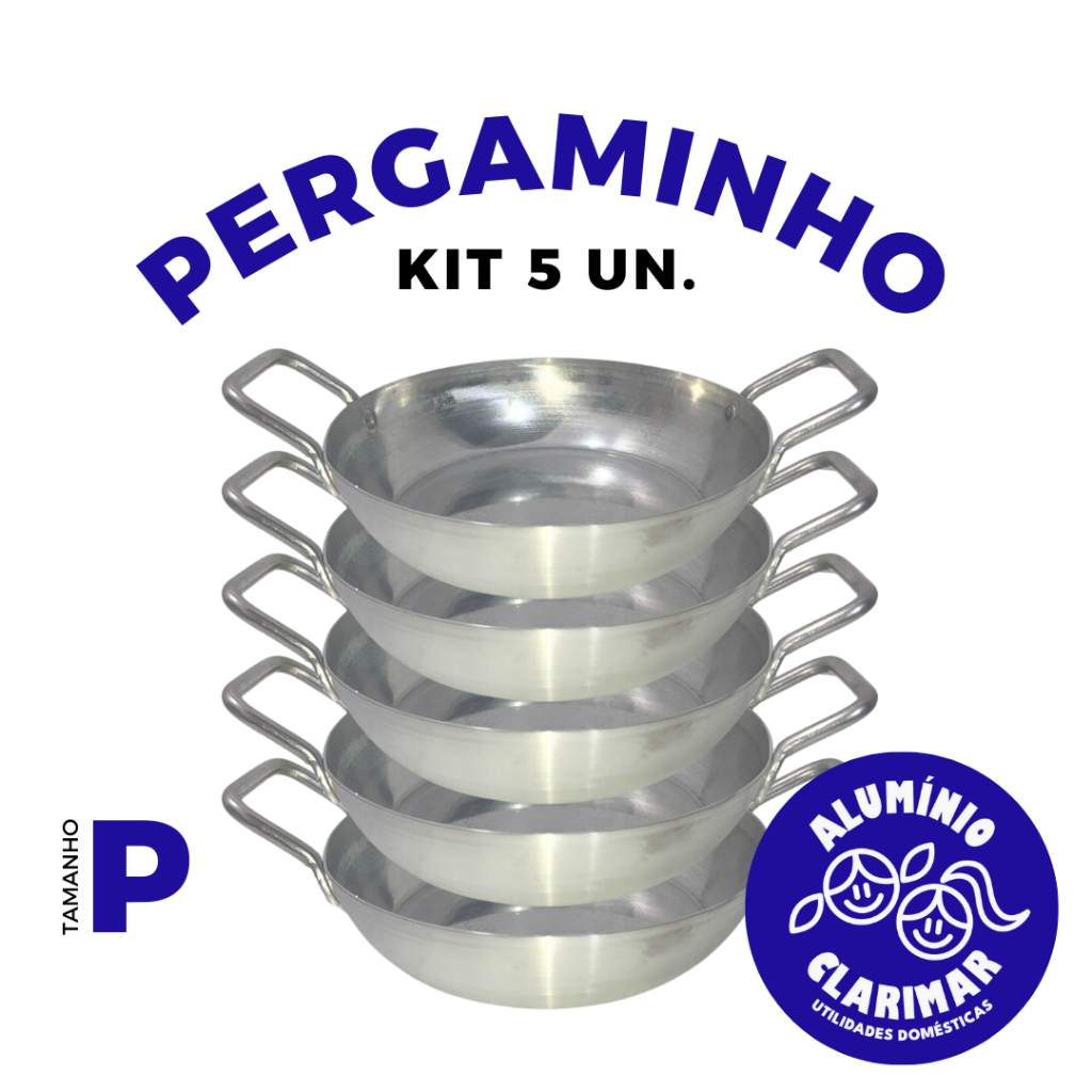 Kit com 5 Frigideiras Pergaminho de Alumínio Pequena N°16 Prata