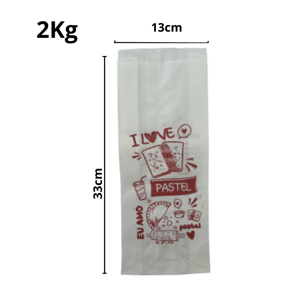 100 Sacos P/ Pastel 2kg (com Barreira De Gordura) I love pastel NOVO em Oferta na Shopee