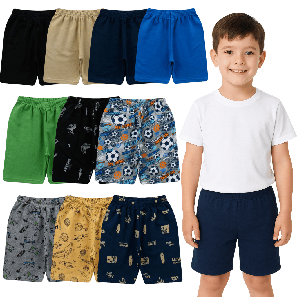 Kit 10 Bermudas Infantil Masculino Menino Lisa e Estampada Sortidas