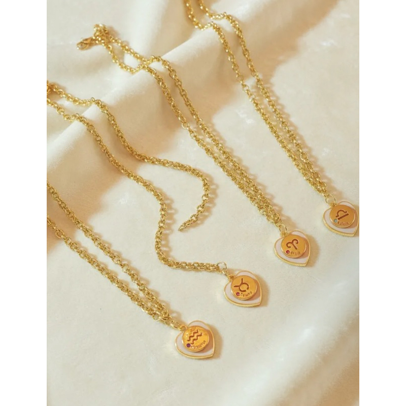 Colar de signo do zodiaco zirconia folheado a ouro 18k pingente horóscopo aries touro leão peixes aquário