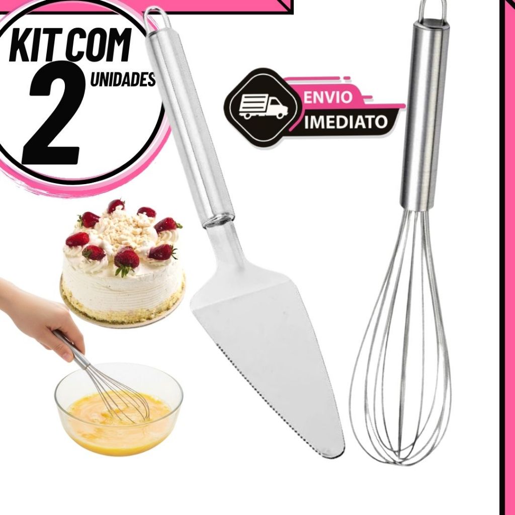 Kit Fouet Batedor de Arame + Espátula de Bolo Cozinha Confeitaria Inox em Oferta na Shopee