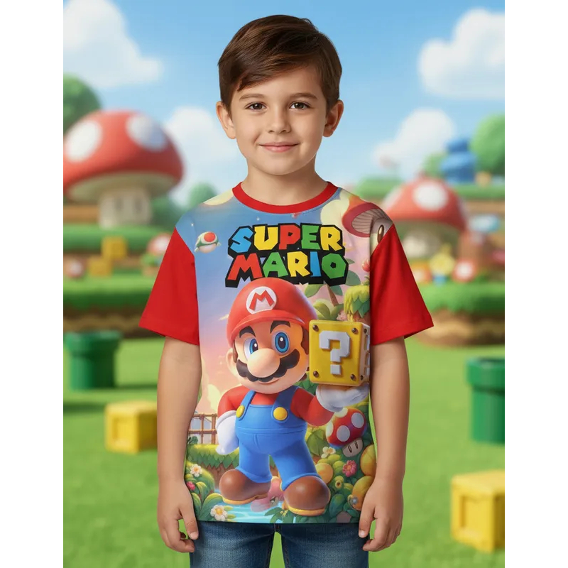Camiseta Adulto e Infantil  Super Mario Luigi Personalizada Sublimação Total