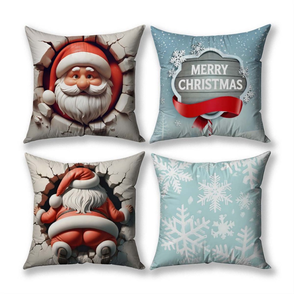 Kit Com 04 Capa Para Almofada Decoração Papai Noel Merry Lançamento Natal Quarto Sala Bibi Painéis