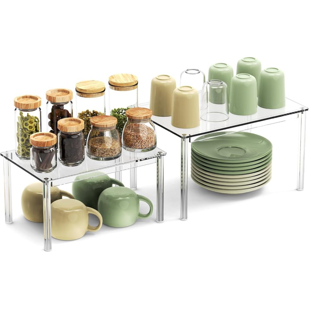 Kit com 2 Organizador Armário  Louça Cozinha Rack Prateleira Acrílico Transparente Balcão